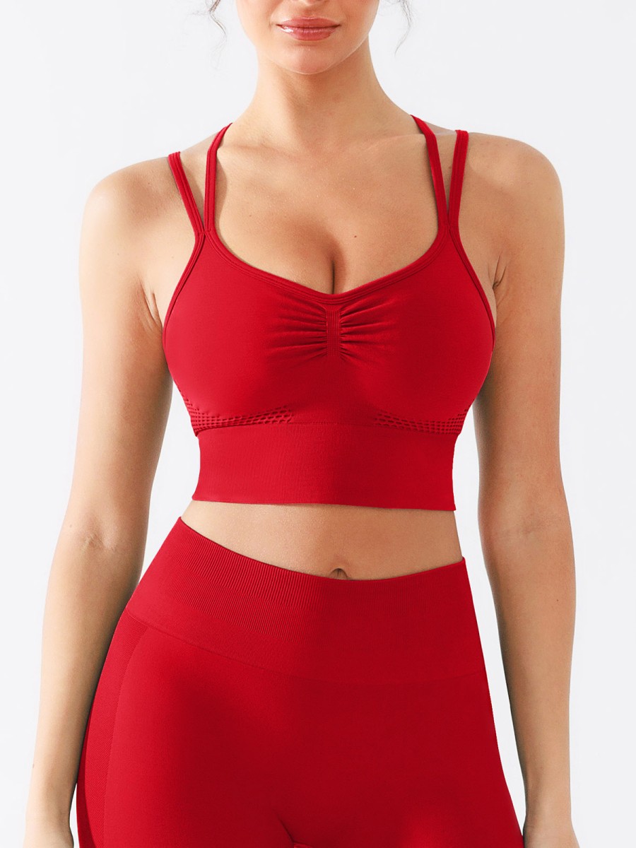Seamless Support Crop Top Criss Cross Spaghetti Racerback Sports Bra