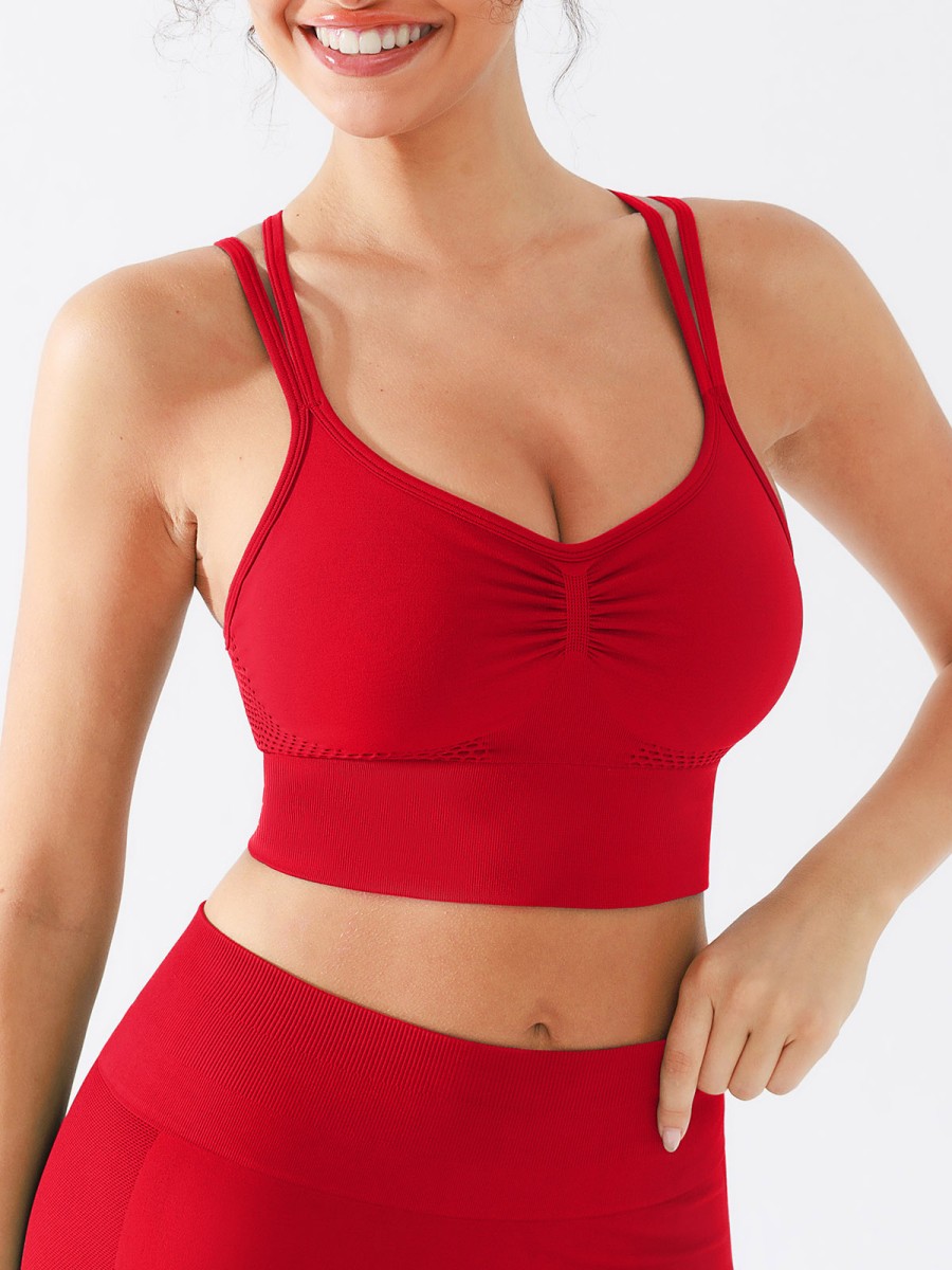 Seamless Support Crop Top Criss Cross Spaghetti Racerback Sports Bra