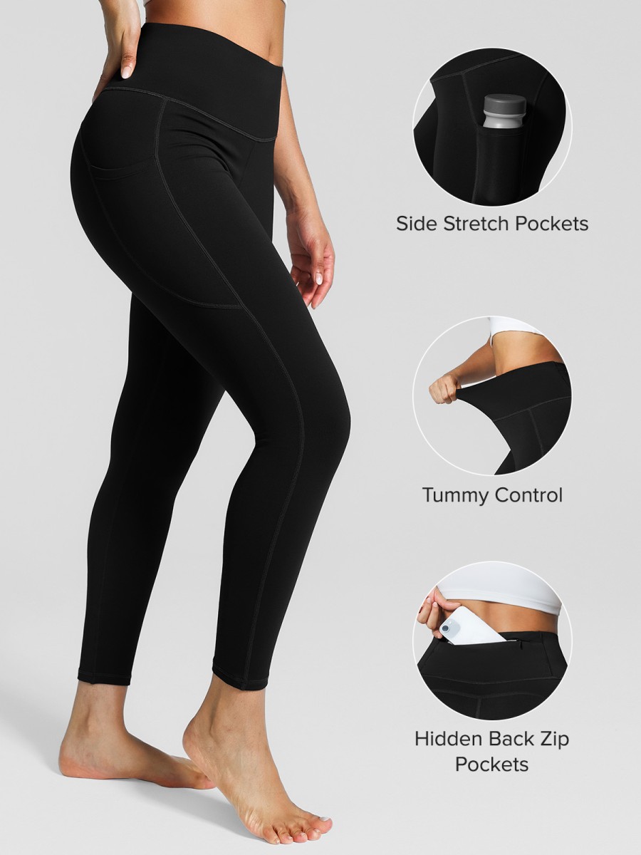 Wholesale Custom Hot-selling Women's High Rise Side Pockets Fleece Lined Breathable Four-Way Stretch Leggings