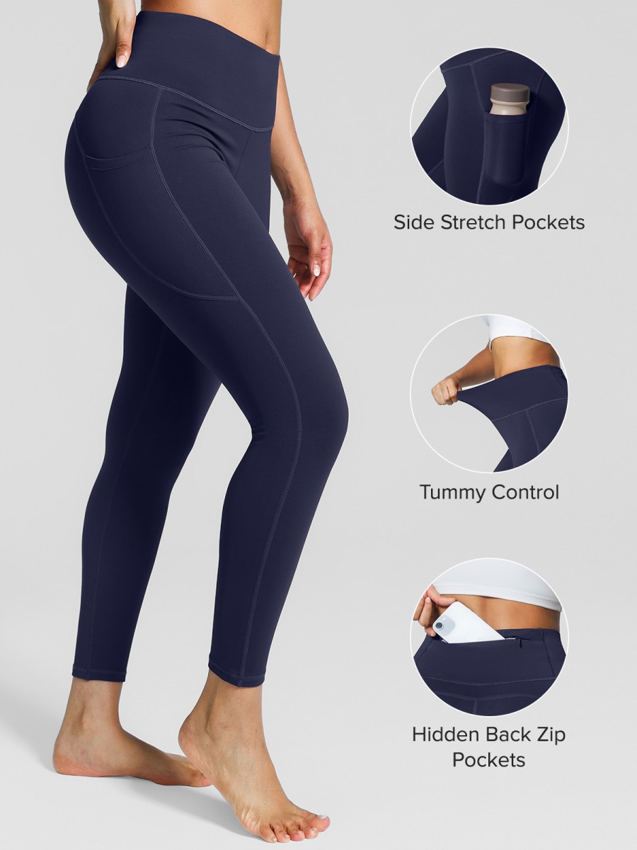 Hot-selling Women's High Rise Side Pockets Fleece Lined Breathable Four-Way Stretch Leggings