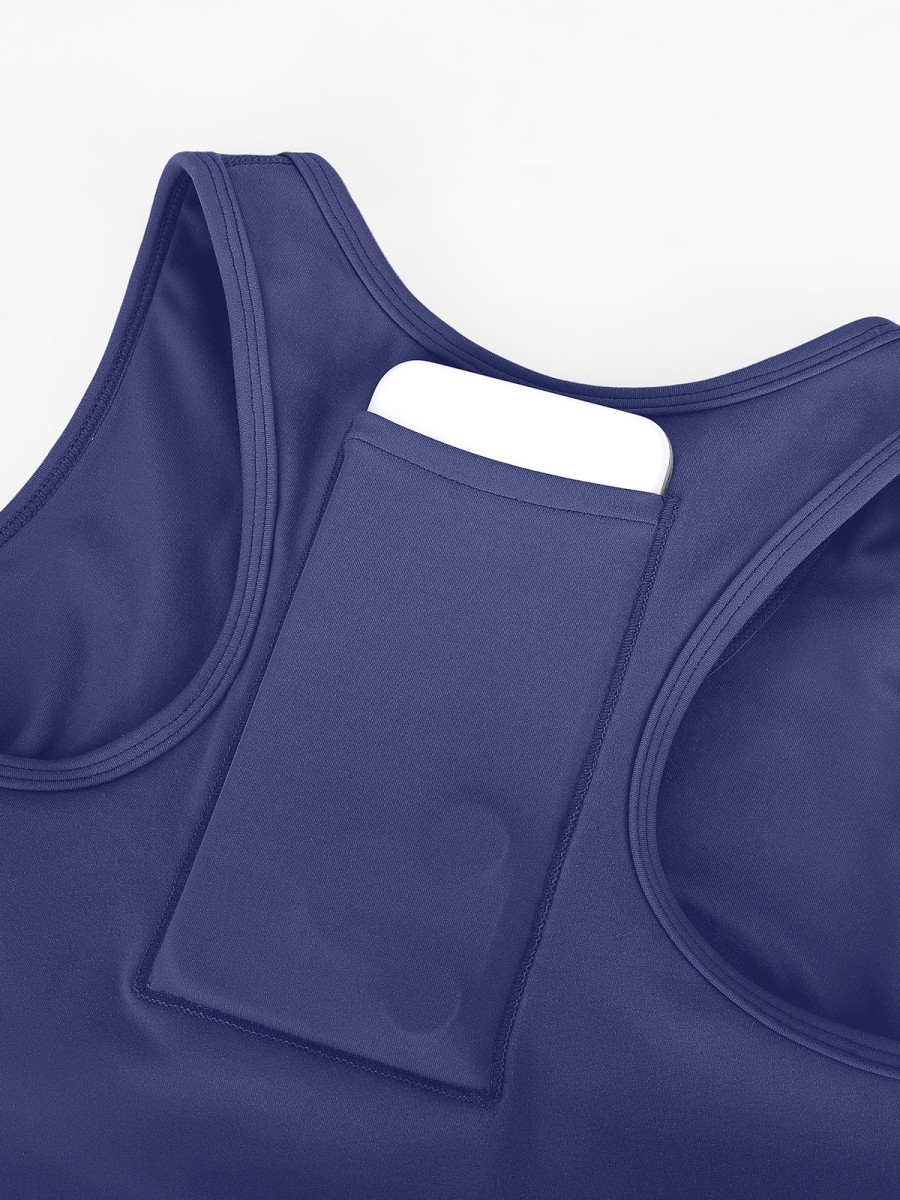 Women's Racerback Sports Bra Breathable Eco-Friendly Medium Support Pocket Front Zipper Guard Removable Gym