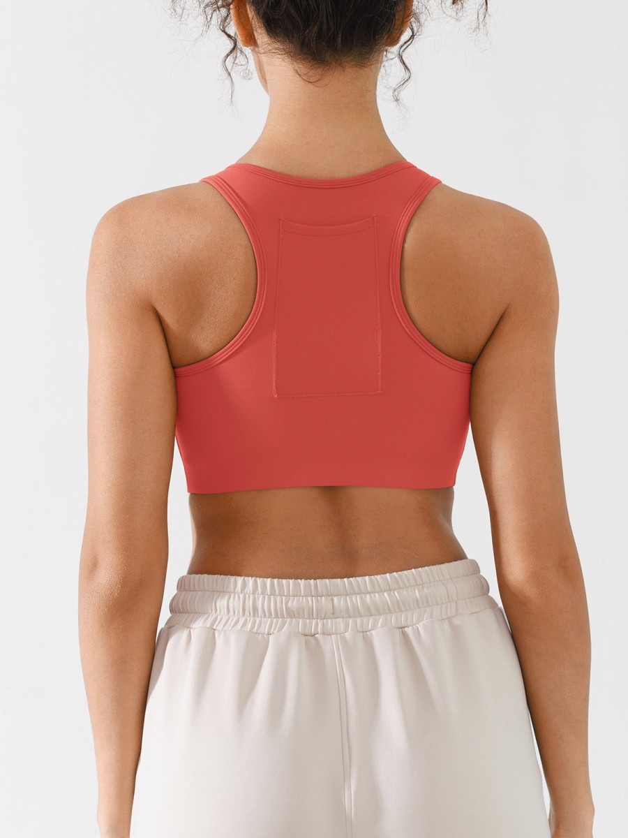 Active High Impact Sports Bra Breathable Eco-Friendly Zipper Gym Bra Girls Street Sports Bra with Pocket