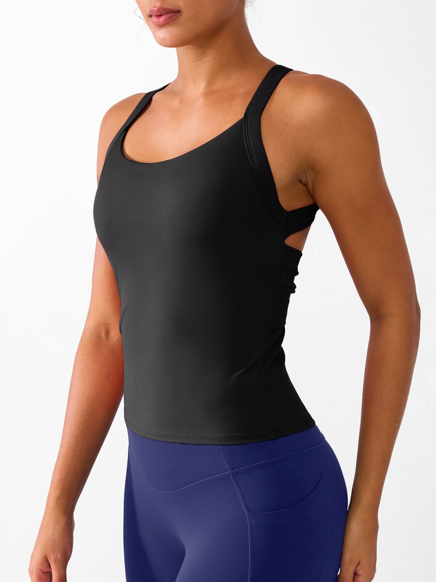 Breathable Solid Crew Neck Tank Top Eco-Friendly Backless Skinny Fit Halter Buckle Sports Bra Set Active Yoga Wholesale