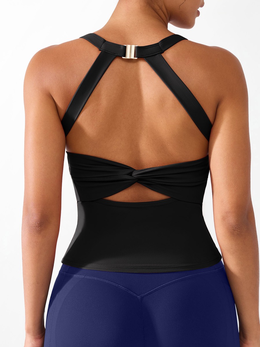 Breathable Solid Crew Neck Tank Top Eco-Friendly Backless Skinny Fit Halter Buckle Sports Bra Set Active Yoga Wholesale