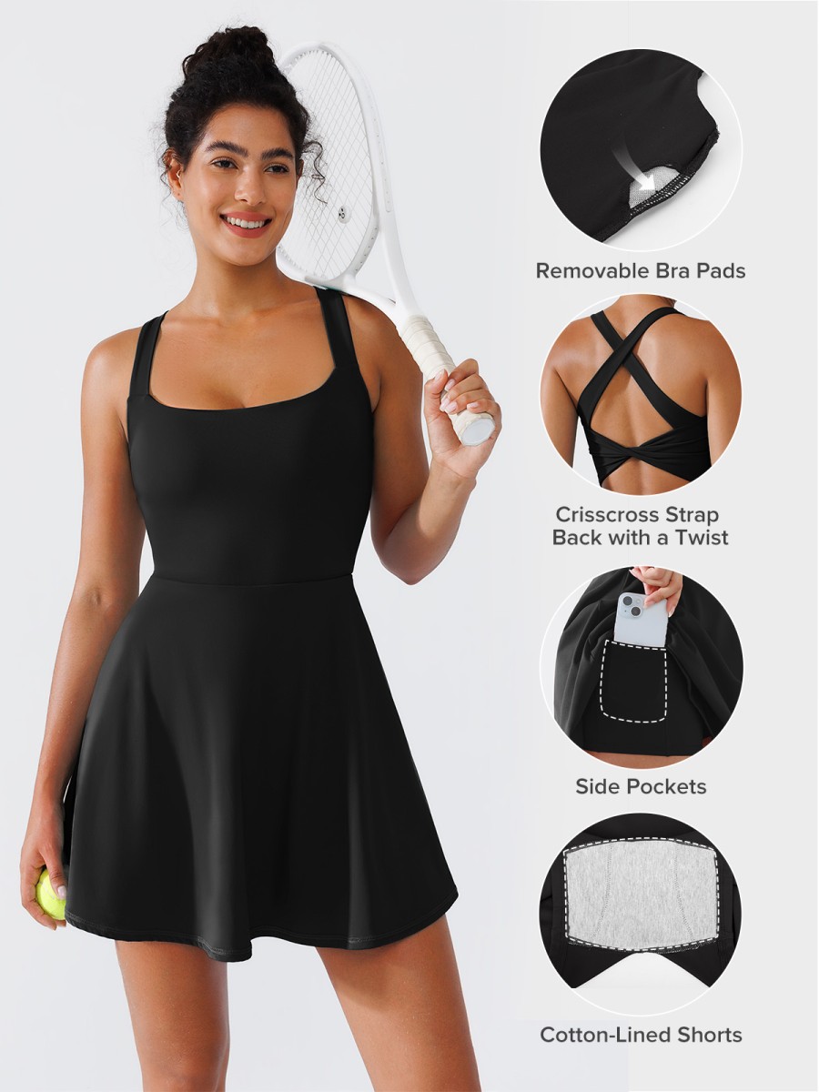 CrissCross Back Front Sun Protection Breathable Women Fitness Tennis Dress