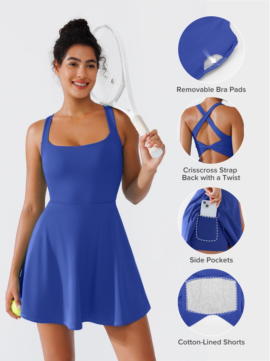 CrissCross Back Front Sun Protection Breathable Women Fitness Tennis Dress for Women