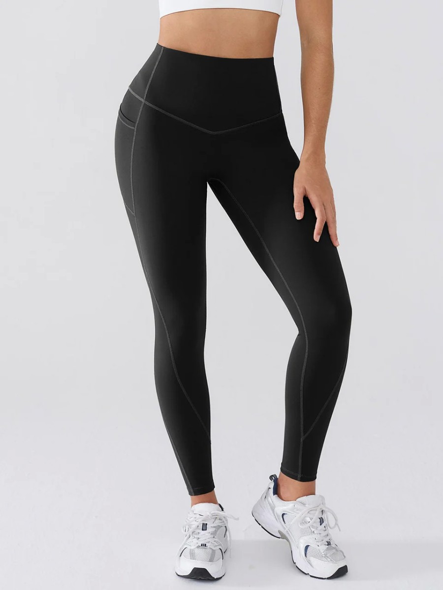 High Stretch Peach Hip Yoga Pants Elastic Waist Functional Pockets