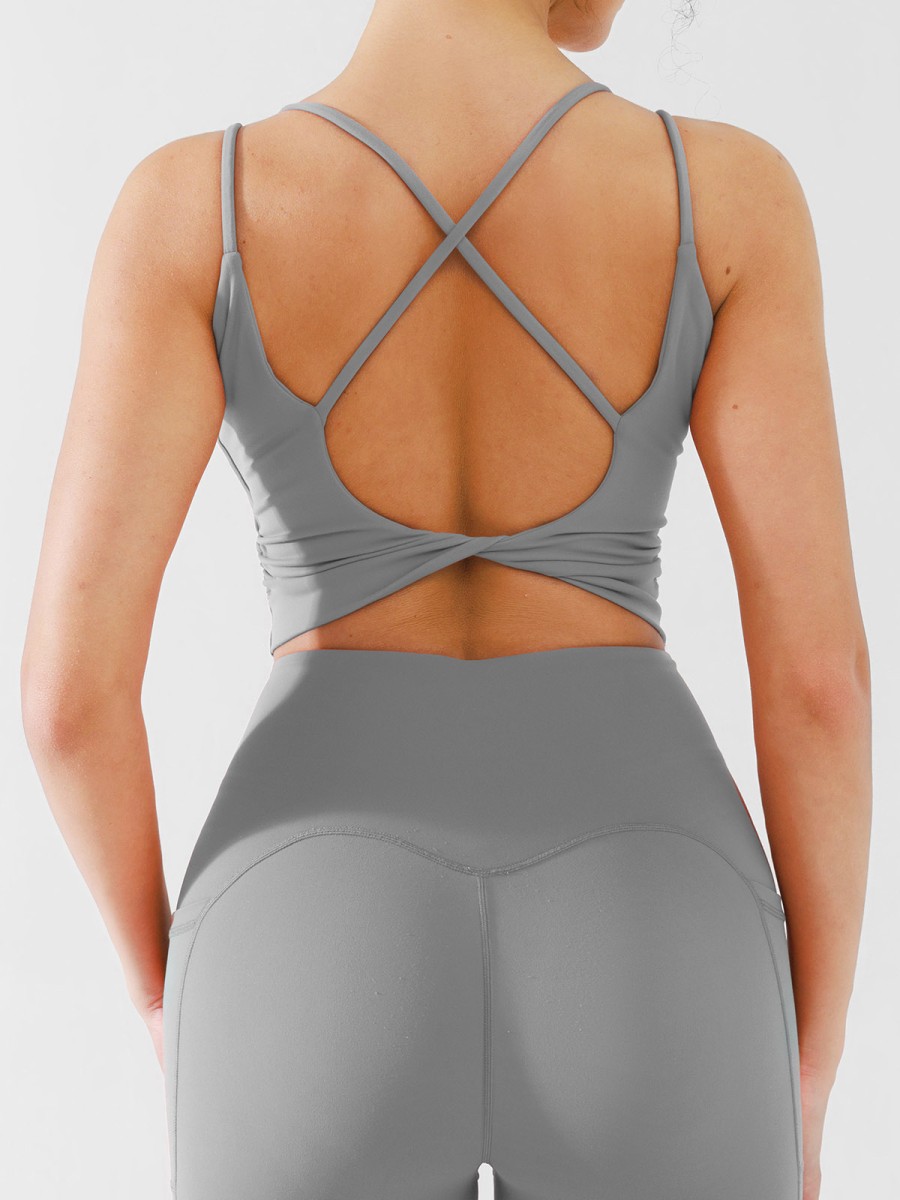 Buttery Soft Yoga Sports Bra Breathable High Elasticity Top Cross Back Twist Medium Support Women Active Wear