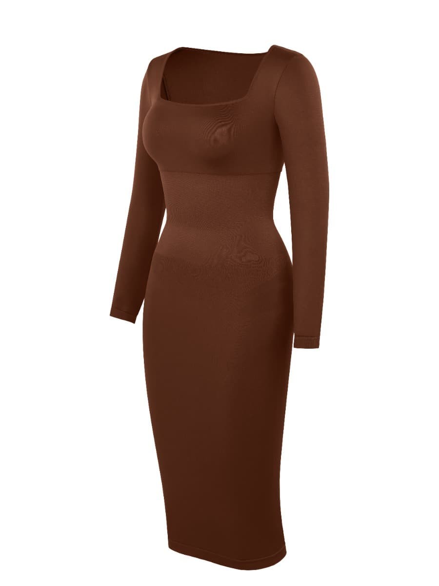 New Square Neck Long Sleeve Shapewear Dress