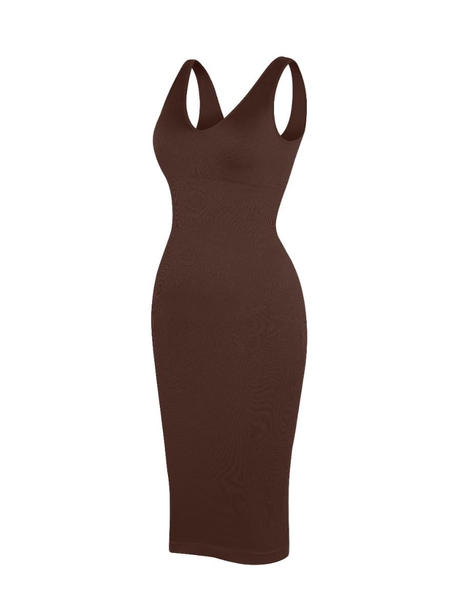 Deep V-neck Waist Trimming Shaping Dress with Removable Pads