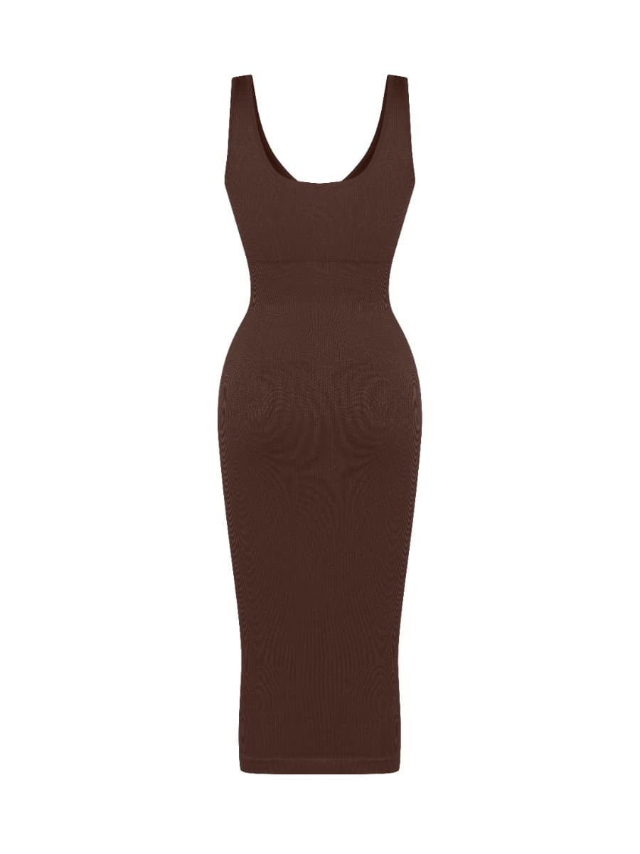 Deep V-neck Waist Trimming Shaping Dress with Removable Pads