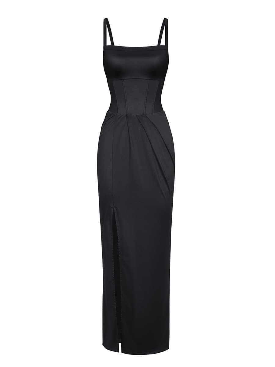 Built-in Corset Bodysuit Pleated Skirt Two-Piece Set with Removable Coasters