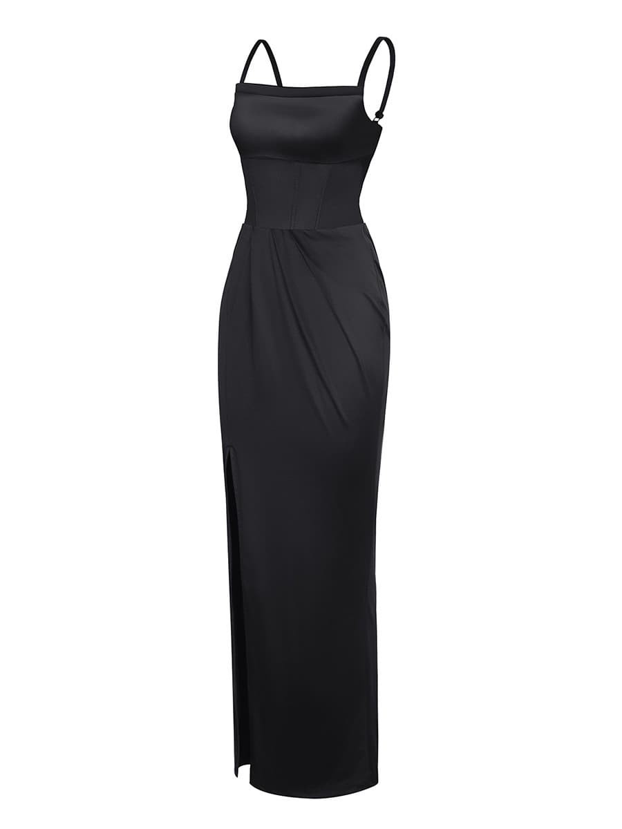 Built-in Corset Bodysuit Pleated Skirt Two-Piece Set with Removable Coasters