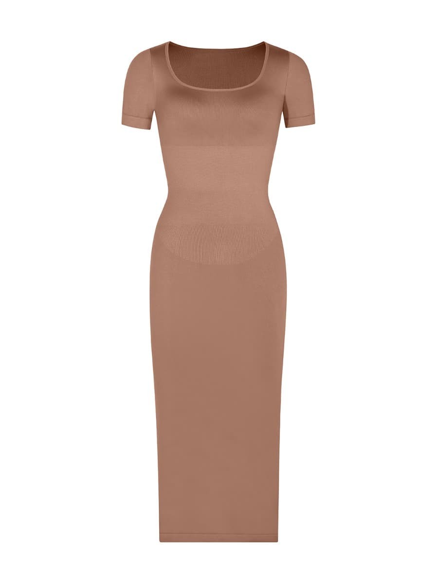 Seamless Eco-Friendly Back Slit Outer Shaping Dress With Removable Cups