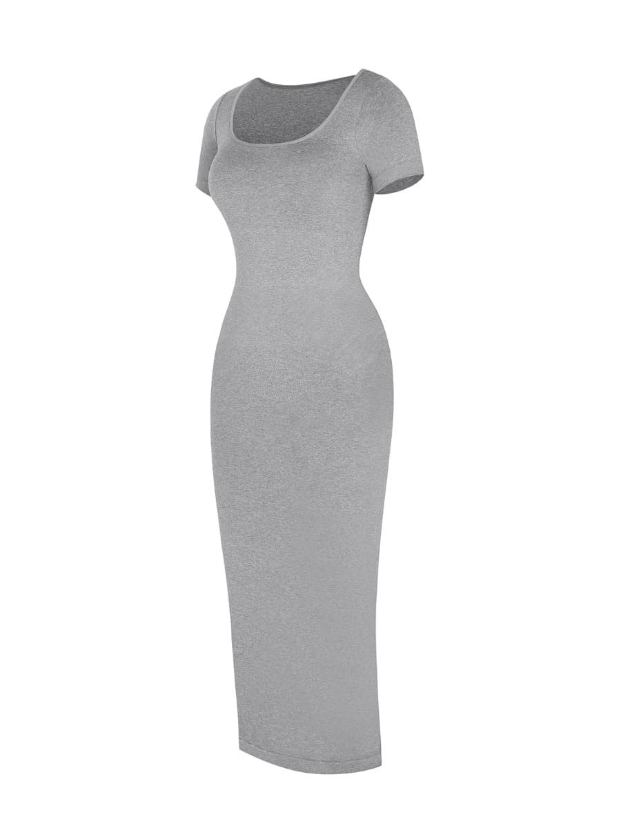 Seamless Eco-Friendly Scoop Neck Back Slit Outer Shaping Dress With Removable Cups