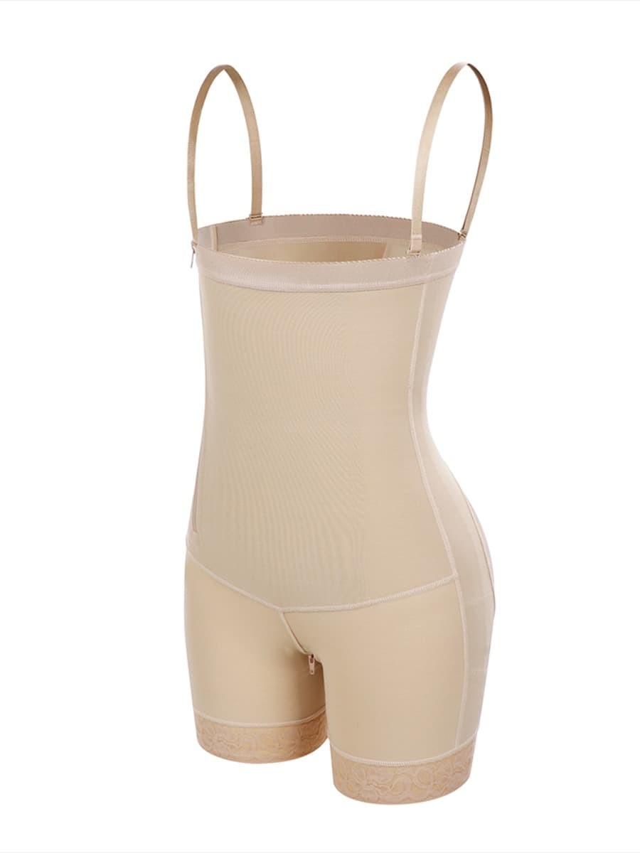 Skin Color Hourglass Zipper Closure Body Shaper Lace Trim Slimmer