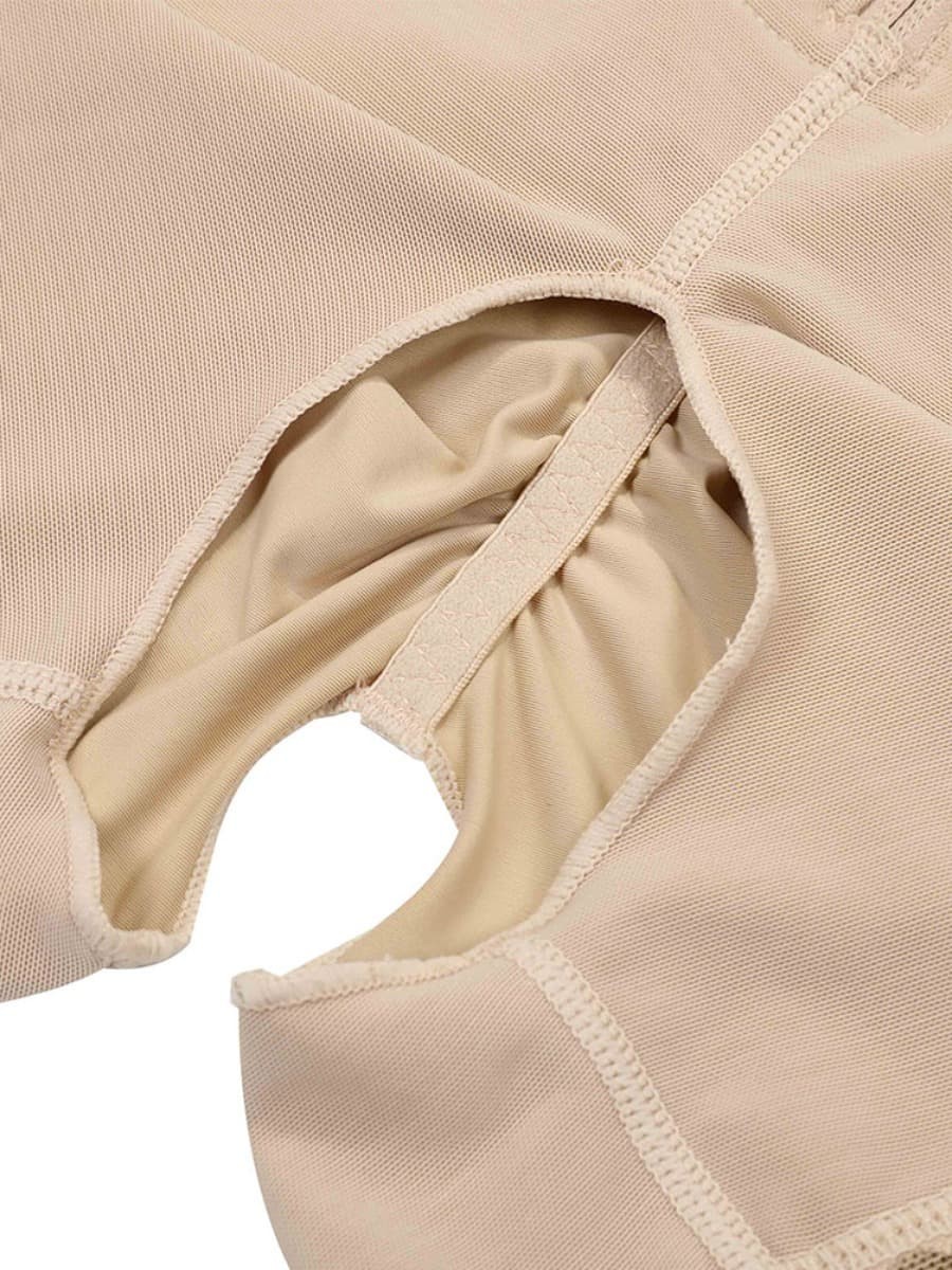 Skin Color Full Body Shaper Lace Trim Front Zipper Smooth Abdomen