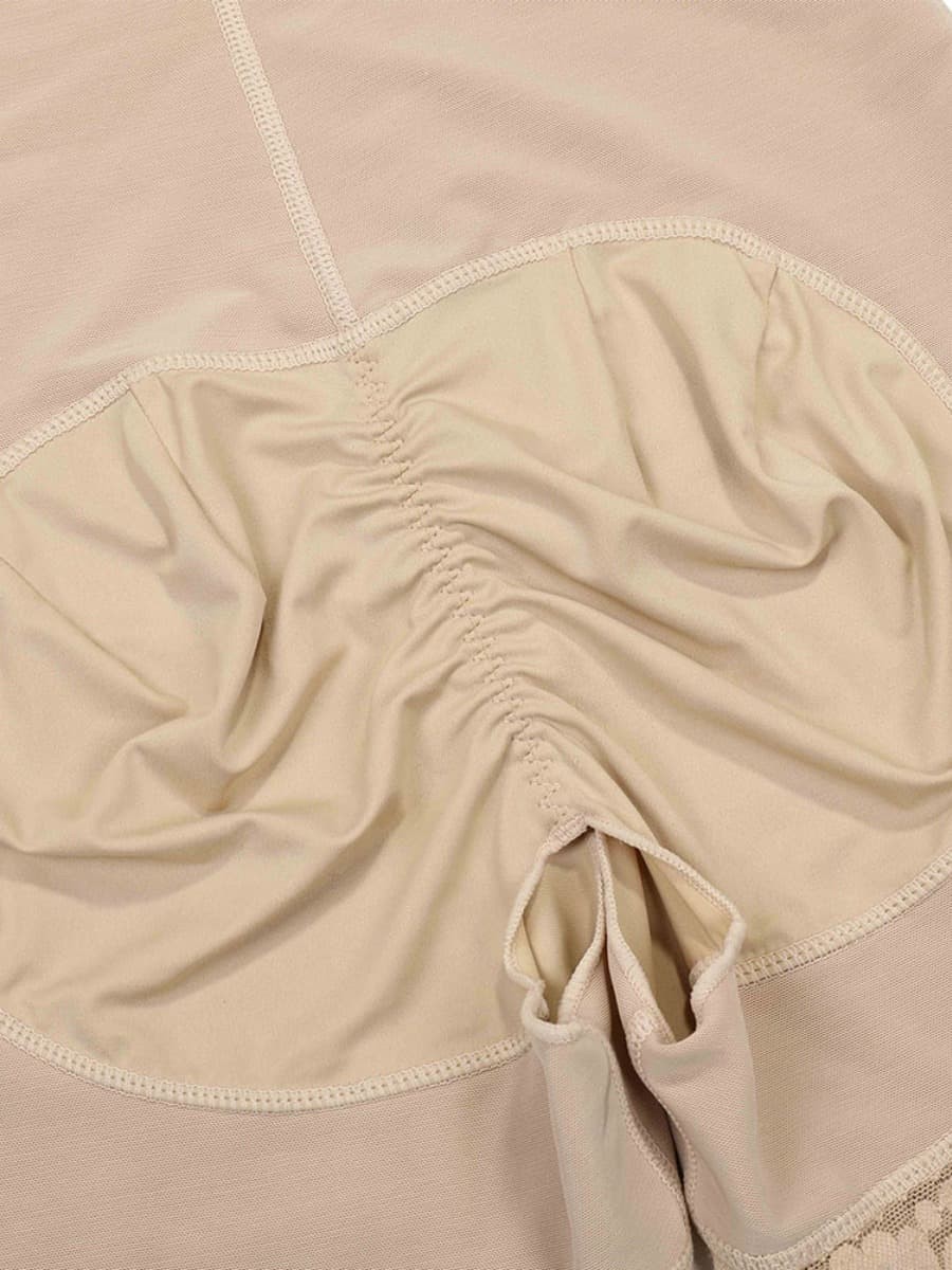 Skin Color Full Body Shaper Lace Trim Front Zipper Smooth Abdomen