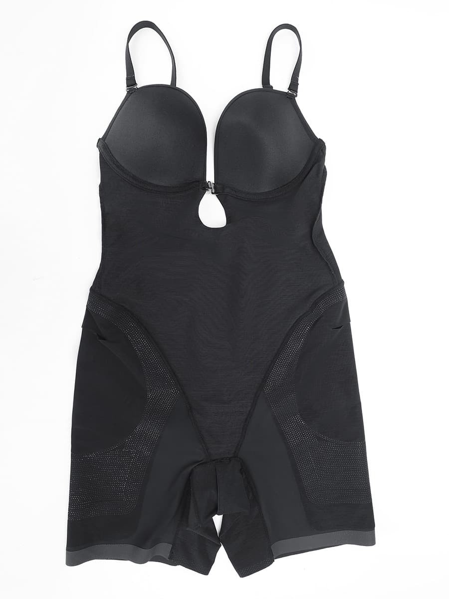 Plunge Low-Back Mid-Thigh Shapewear With Removable Hip Pads