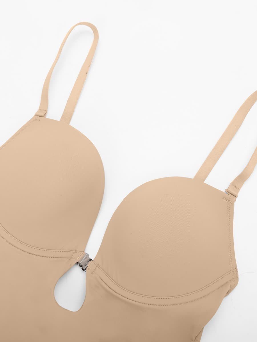 Fashion Plunge Low-Back Mid-Thigh Shapewear With Removable Hip Pads