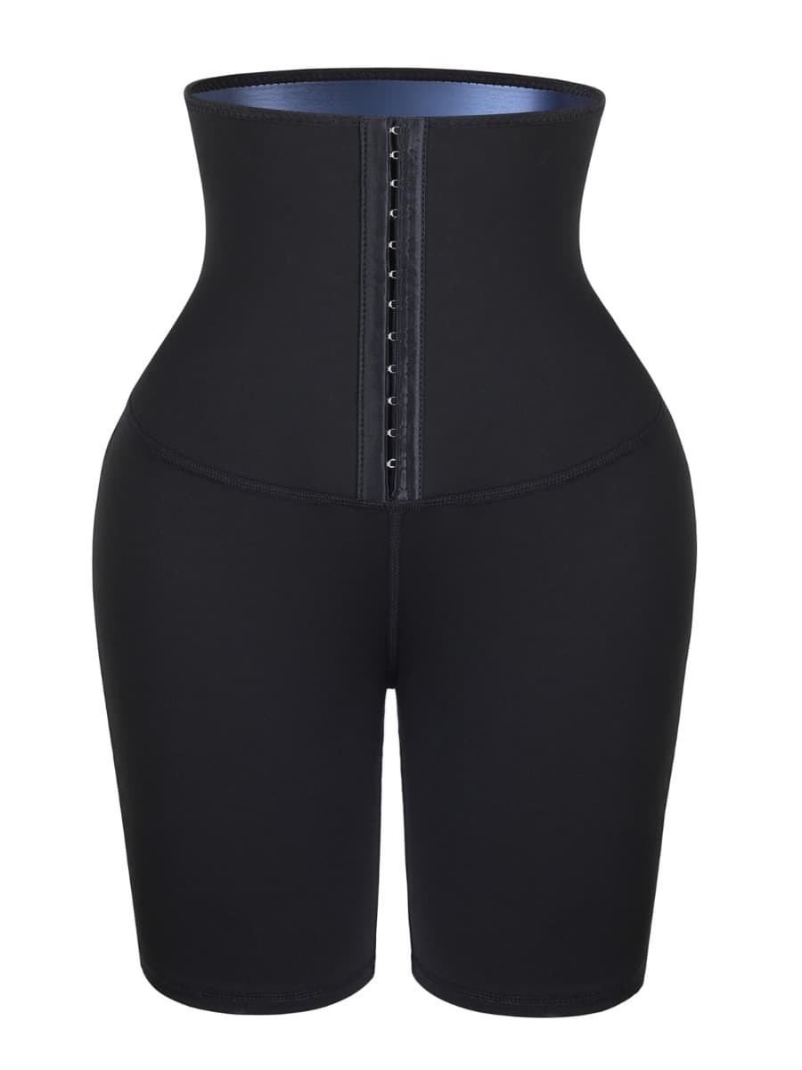 Dark Blue High Rise 3 Rows Hooks Neoprene Waist Trainer Shorts For Training