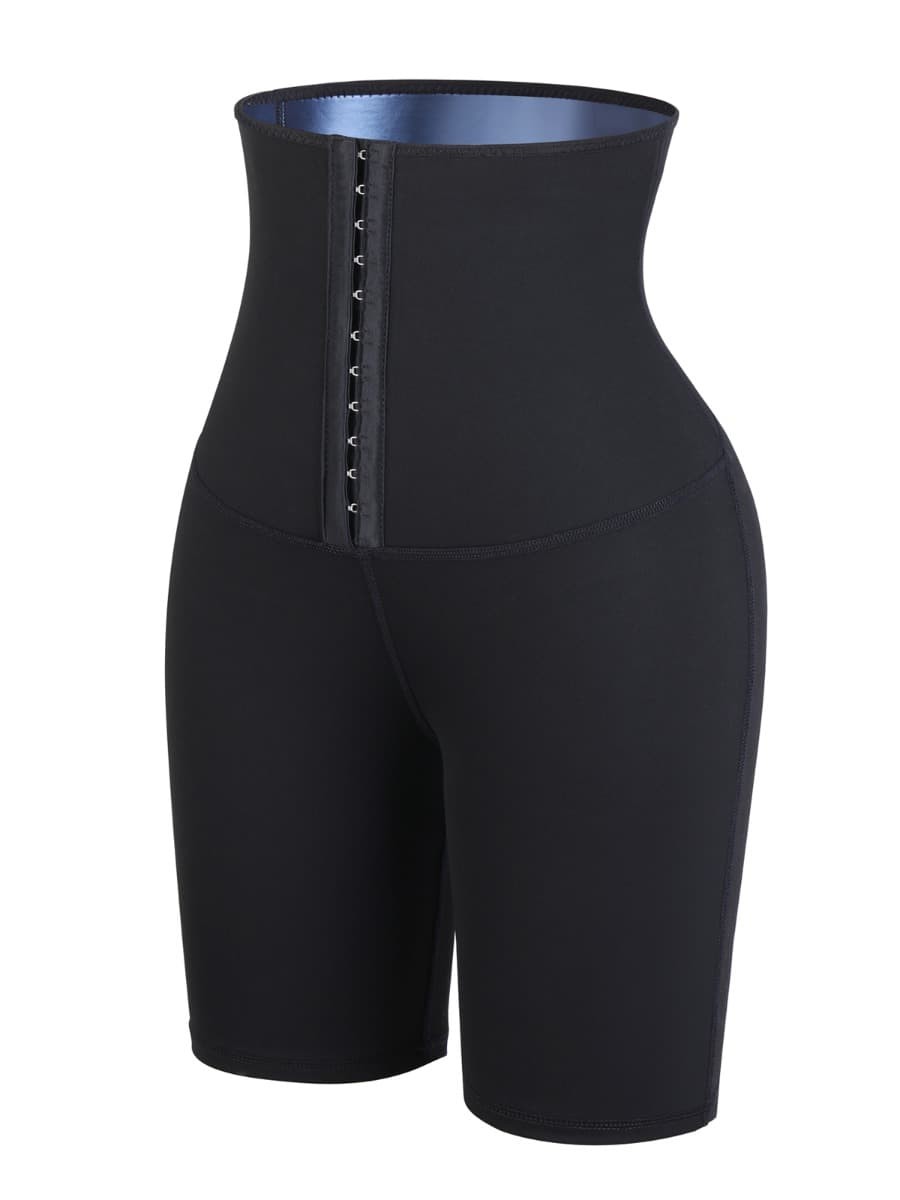 Dark Blue High Rise 3 Rows Hooks Neoprene Waist Trainer Shorts For Training
