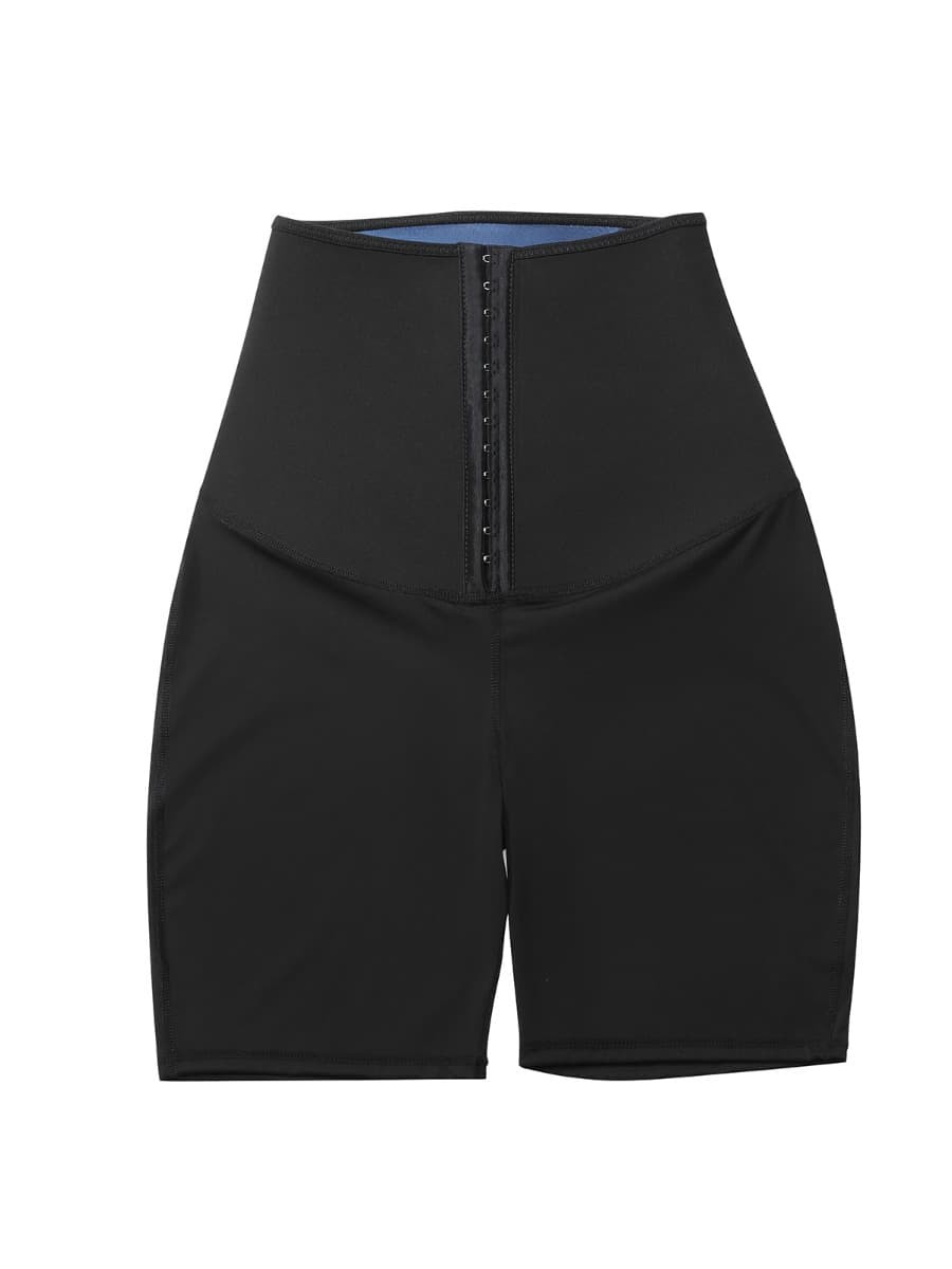 Dark Blue High Rise 3 Rows Hooks Neoprene Waist Trainer Shorts For Training