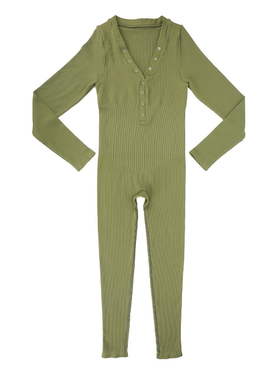 Deep V-neck High Stretchy Seamless Tummy Control Jumpsuit