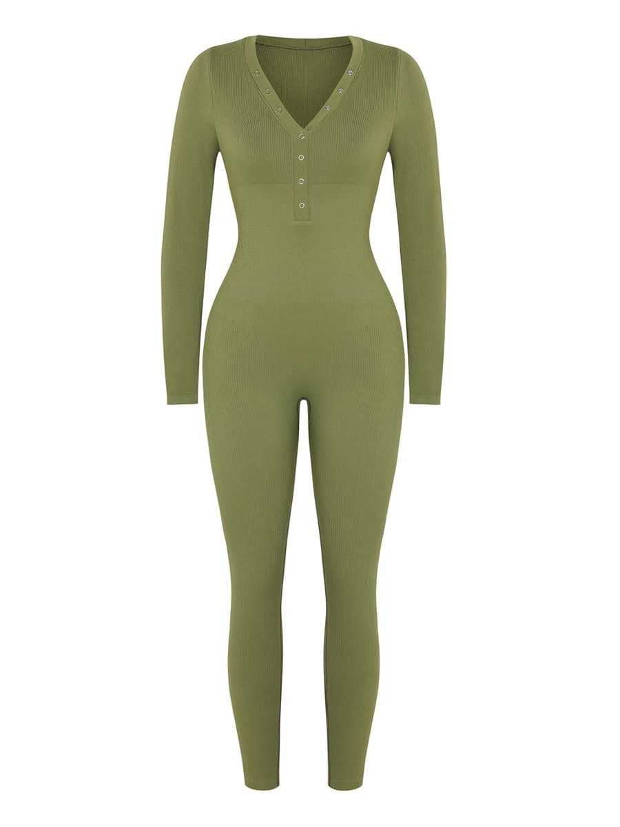 Deep V-neck High Stretchy Seamless Tummy Control Jumpsuit
