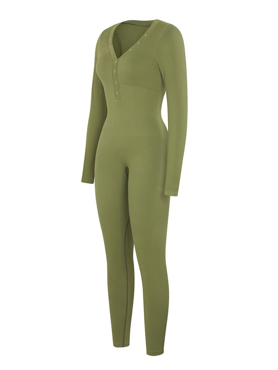 Deep V-neck High Stretchy Seamless Tummy Control Jumpsuit