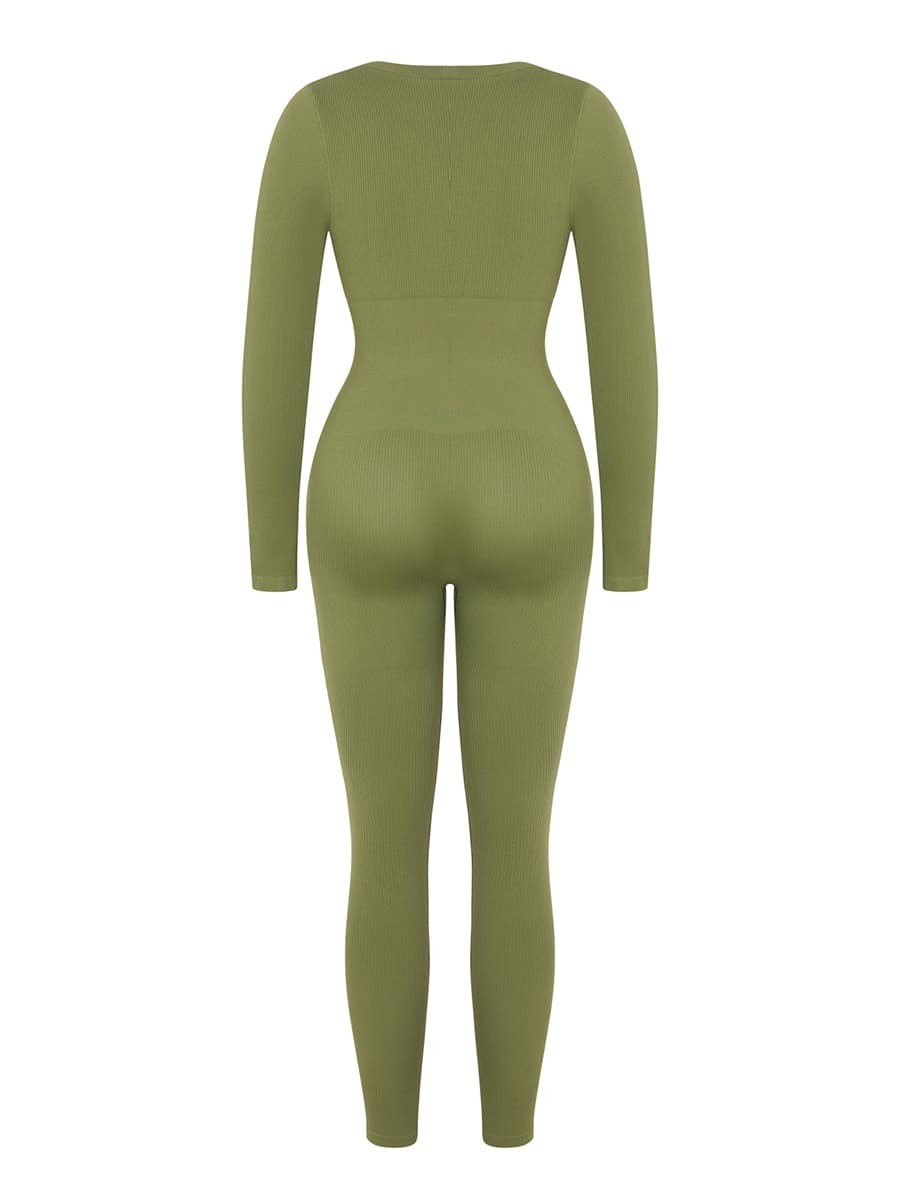 Deep V-neck High Stretchy Seamless Tummy Control Jumpsuit