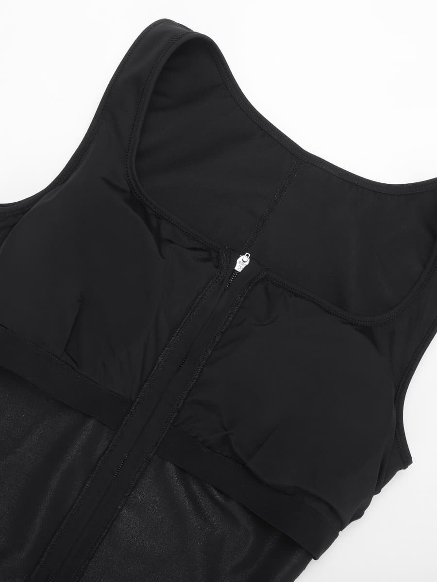 Fashion Zipper Front Slit Sports Sauna Jumpsuit