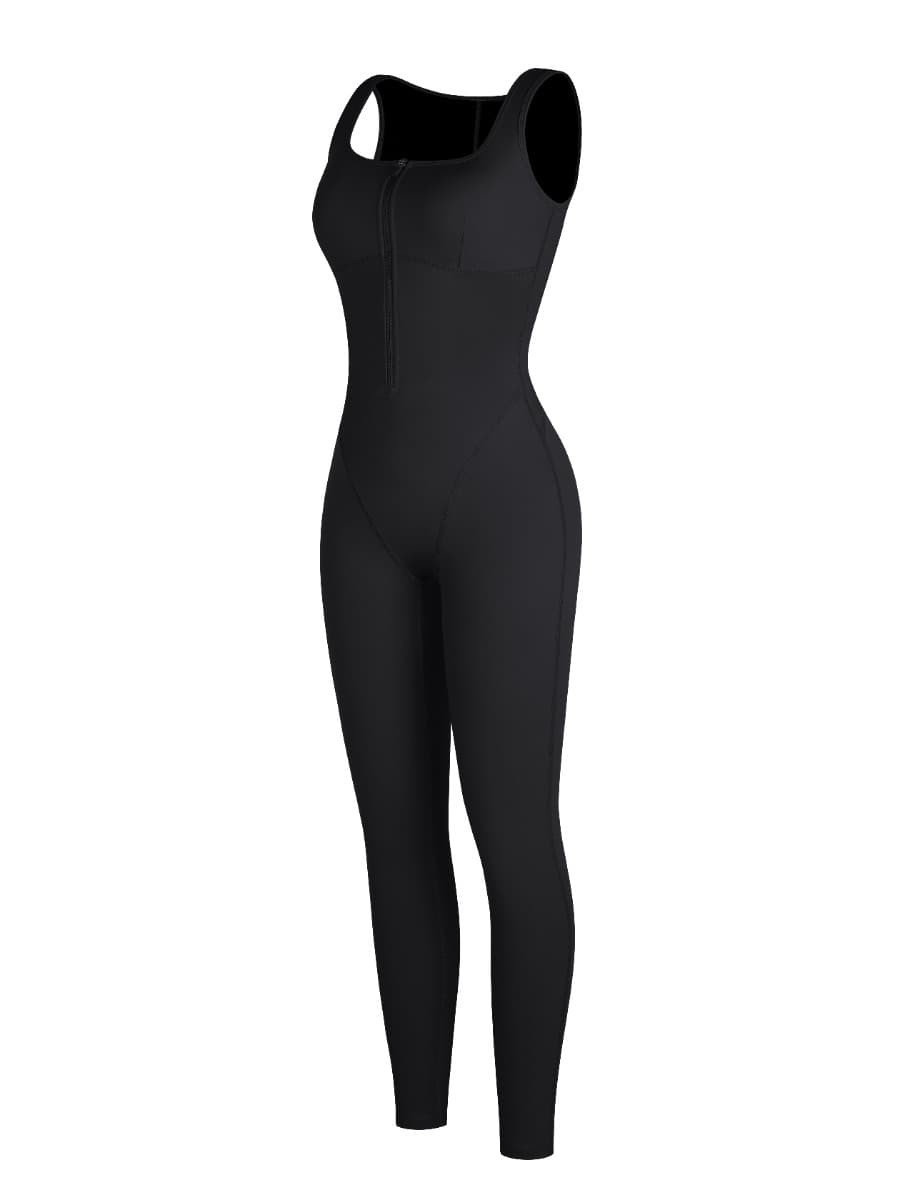 Fashion Zipper Front Slit Sports Sauna Jumpsuit