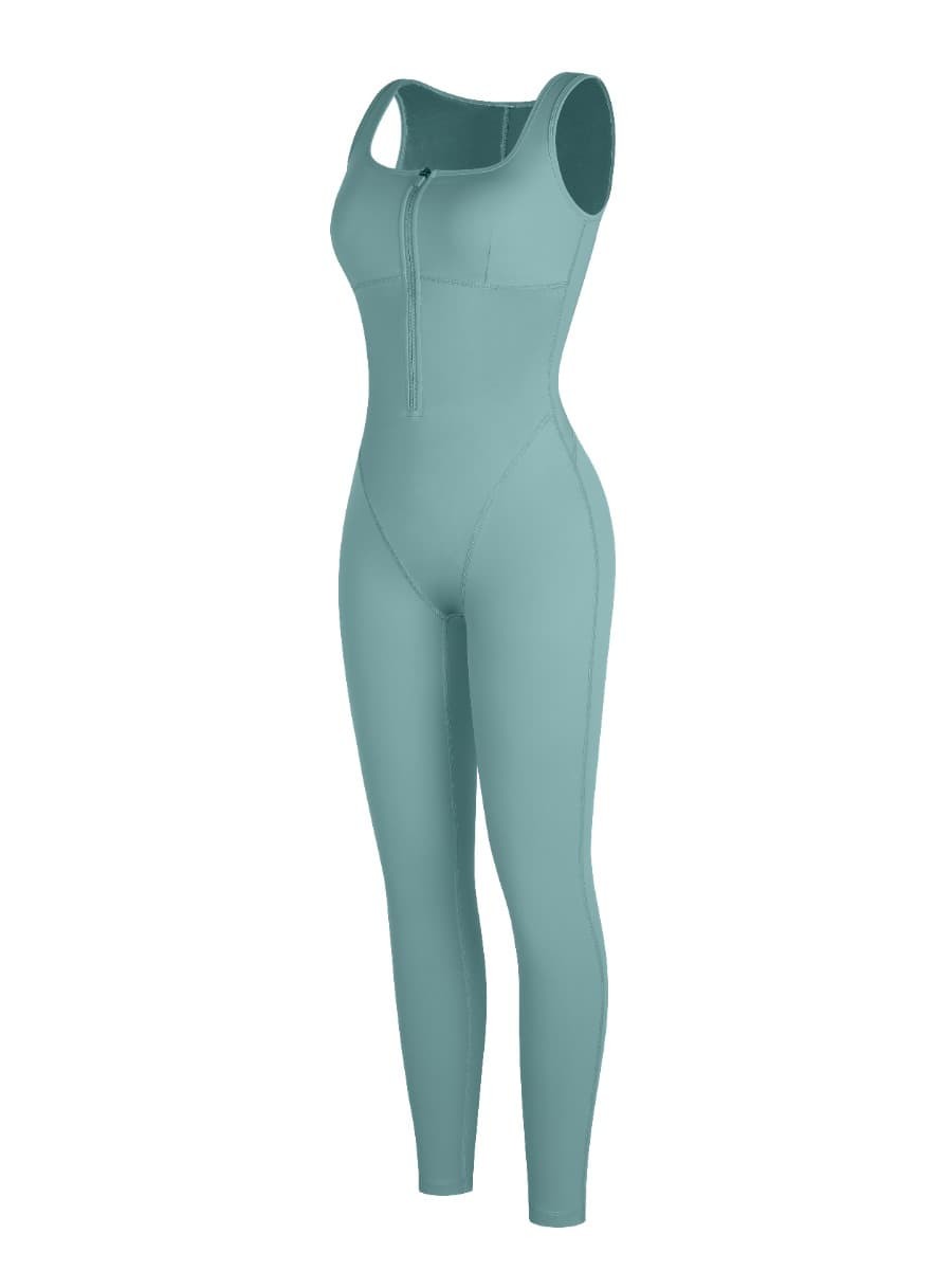New Fashion Zipper Front Slit Sports Sauna Jumpsuit