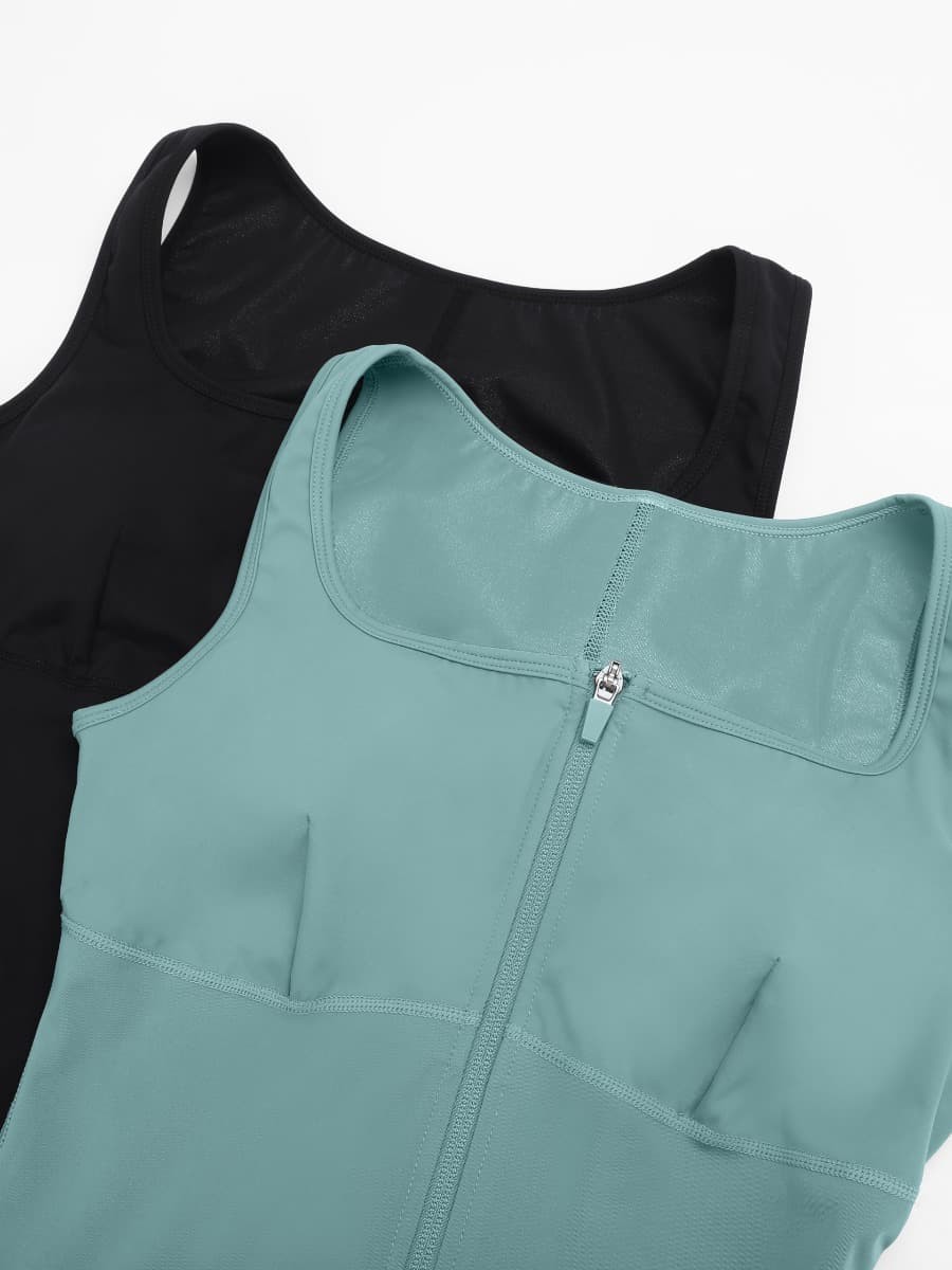 New Fashion Zipper Front Slit Sports Sauna Jumpsuit