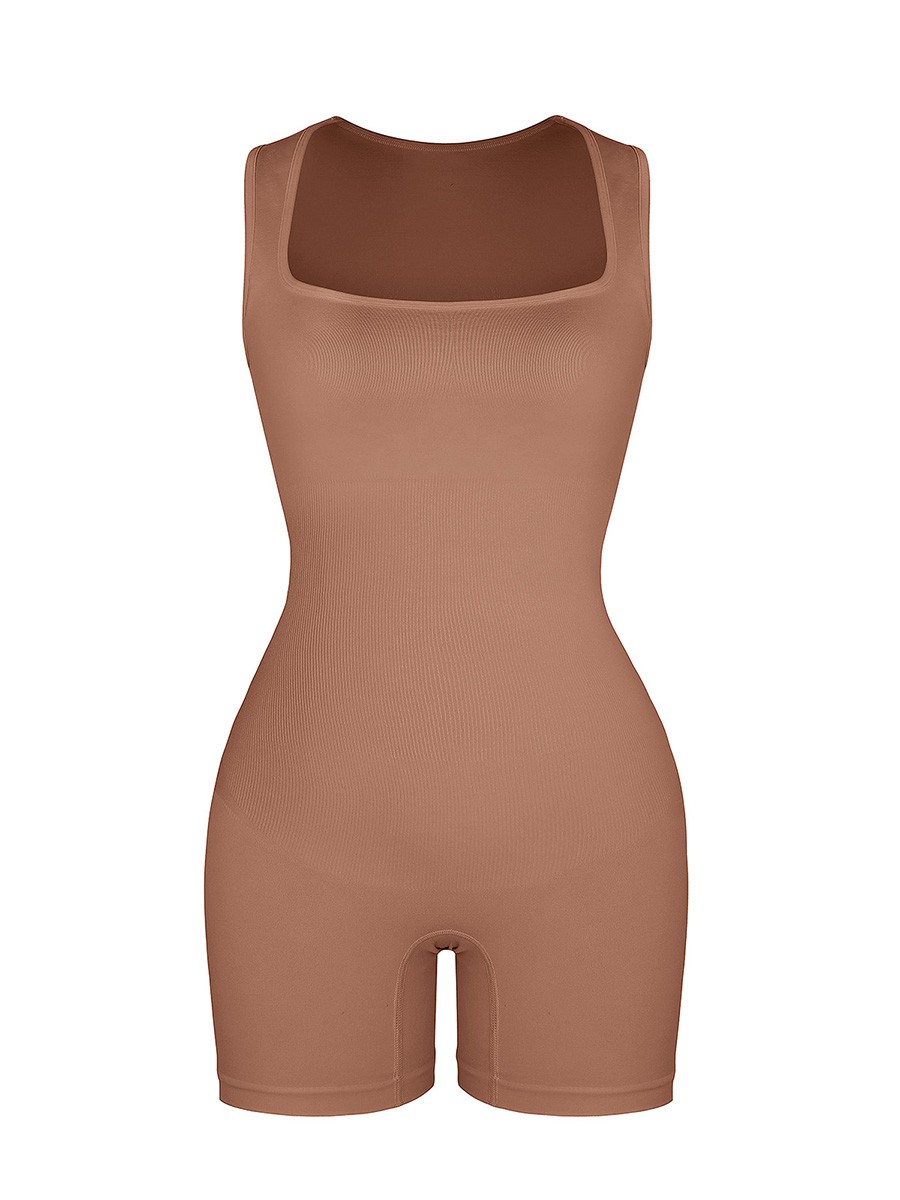 Fashion Eco-friendly Seamless Square Neck Waist and Belly Shaping Jumpsuit