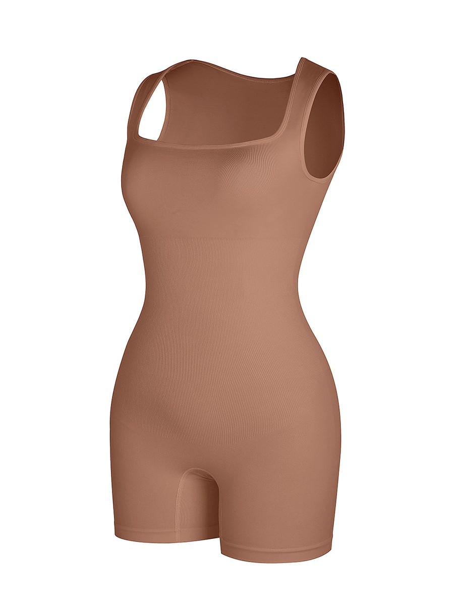 Fashion Eco-friendly Seamless Square Neck Waist and Belly Shaping Jumpsuit
