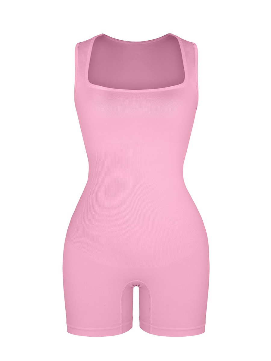 Eco-friendly Seamless Square Neck Waist and Belly Shaping Jumpsuit