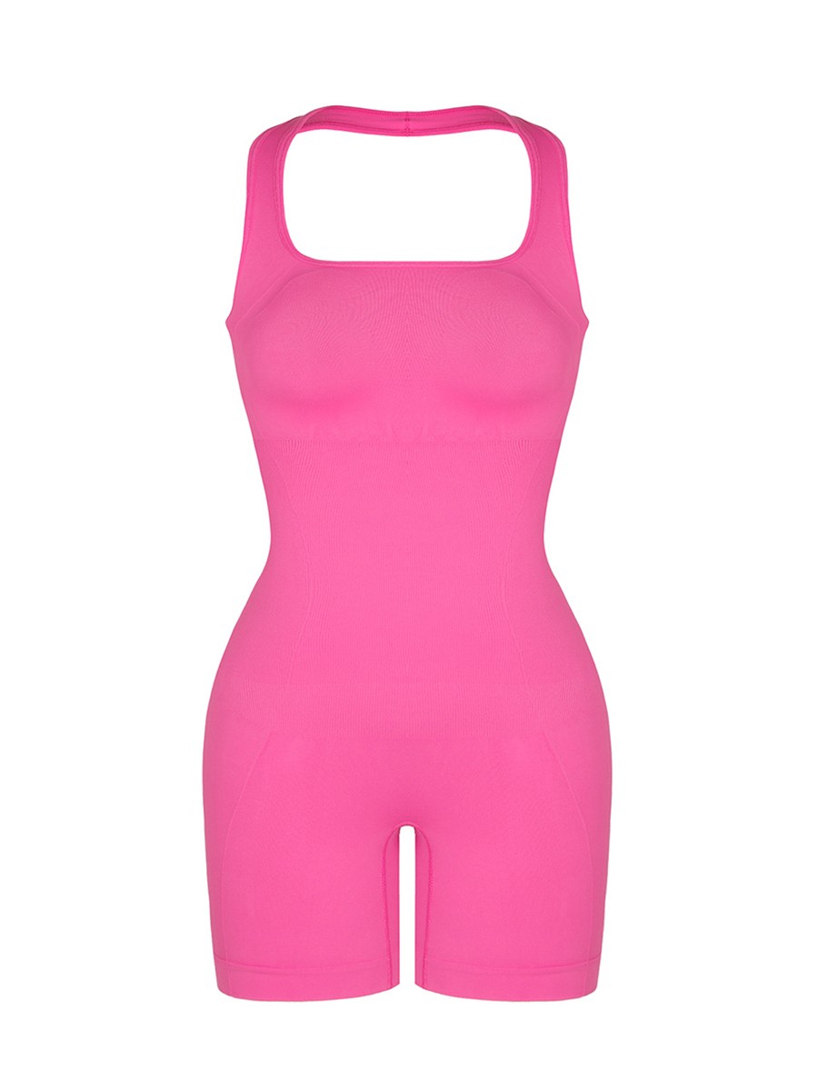 Pink Seamless Eco-friendly Fabric Halter Neck Waist Shaping Jumpsuit