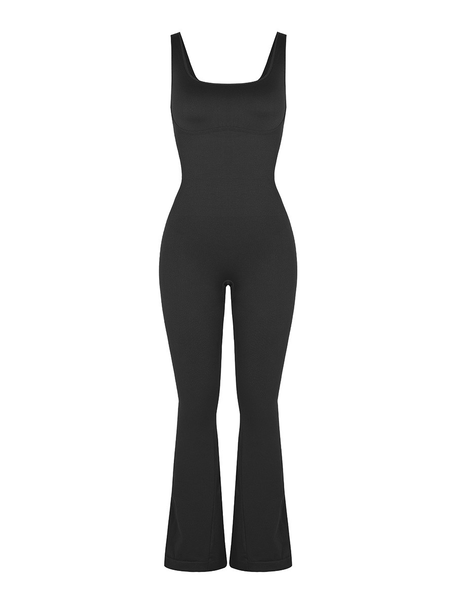 Fashion Seamless Square Neck U-Back Flared Jumpsuit