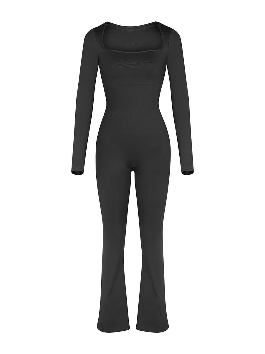 Seamless Long Sleeve Inverted T-shoulder one-piece Flared Jumpsuit