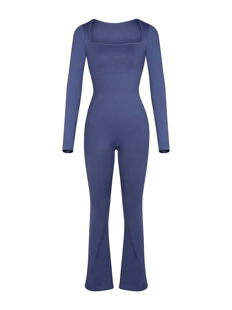 Seamless Inverted T-shoulder one-piece Flared Jumpsuit