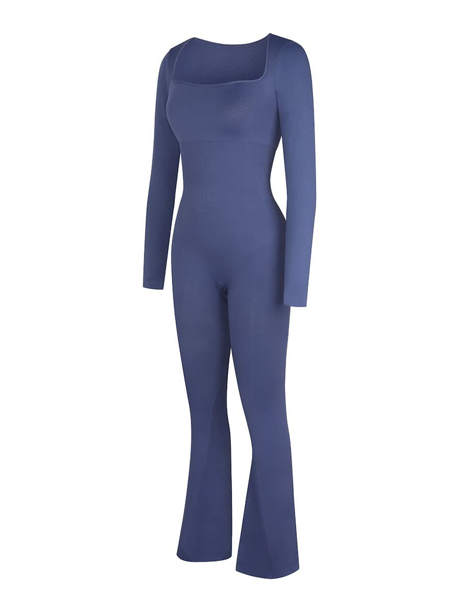 Seamless Inverted T-shoulder one-piece Flared Jumpsuit