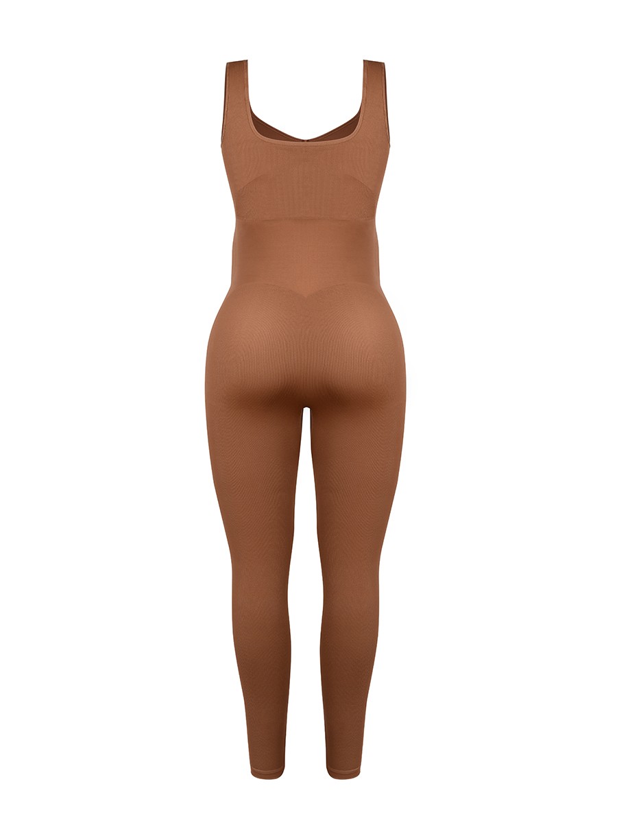 Brown Nude Seamless Eco-friendly Back Lifting Maternity Jumpsuit Catsuit