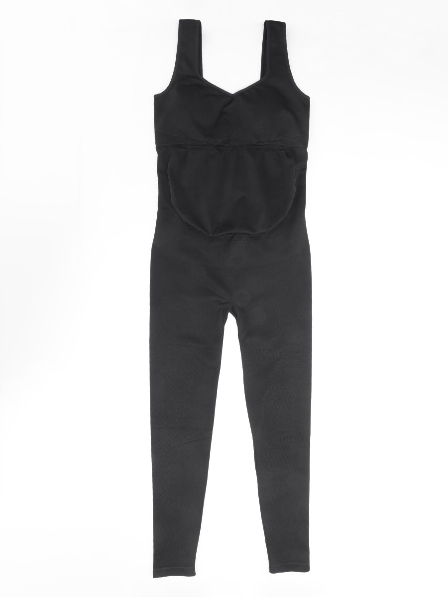 Black Seamless Eco-friendly Back Lifting Abdominal Supports Maternity Jumpsuit Catsuit