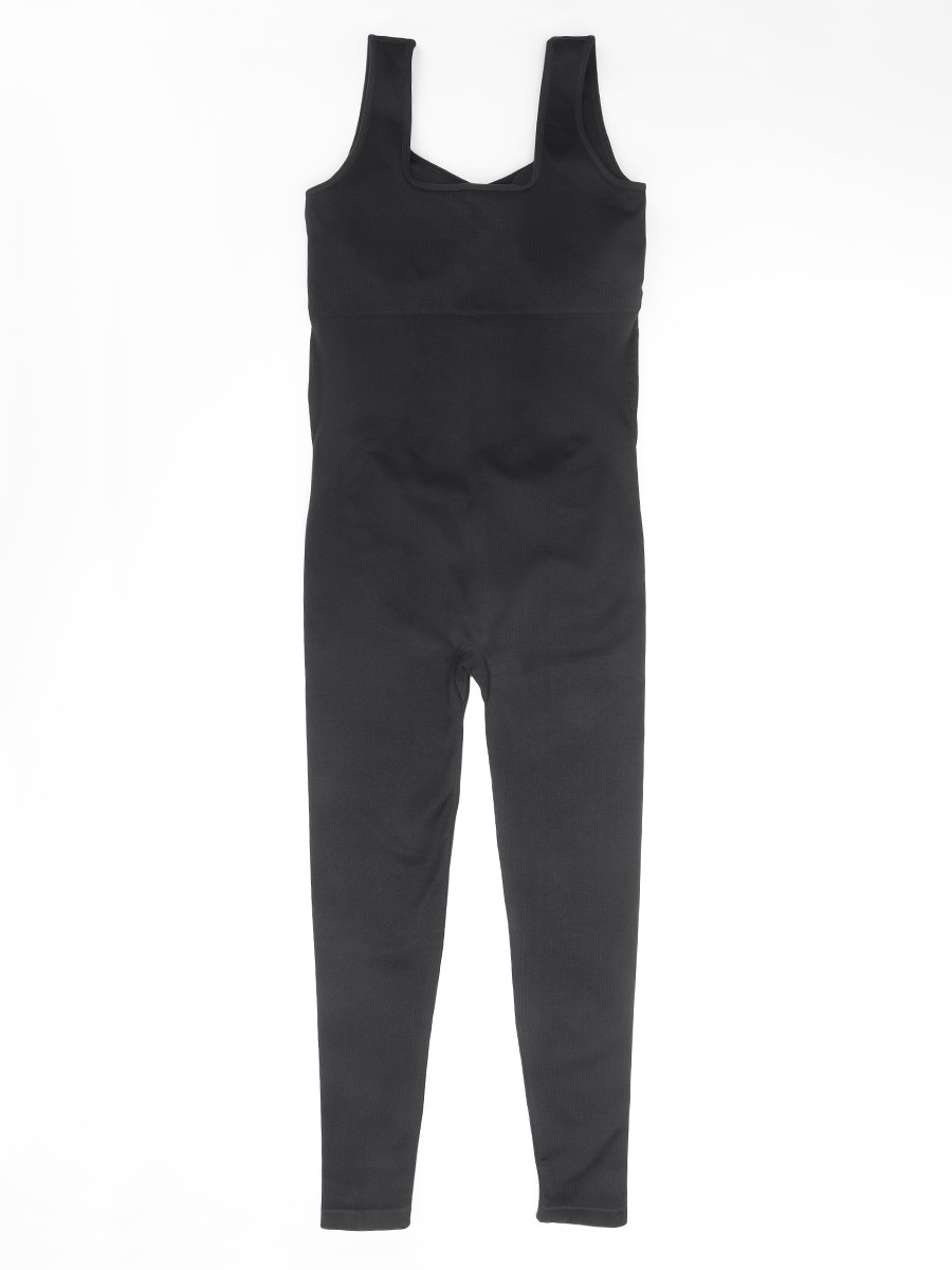 Black Seamless Eco-friendly Back Lifting Abdominal Supports Maternity Jumpsuit Catsuit