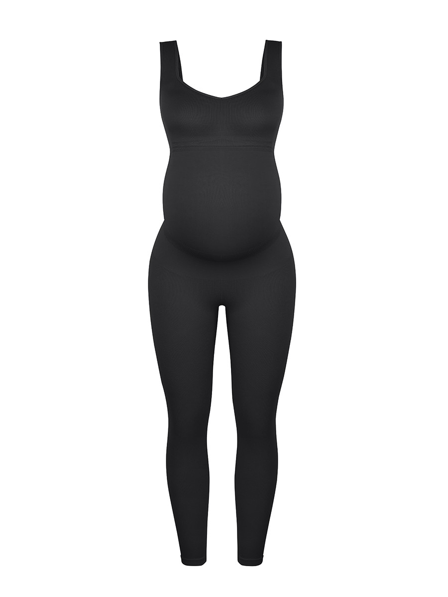 Black Seamless Eco-friendly Back Lifting Abdominal Supports Maternity Jumpsuit Catsuit
