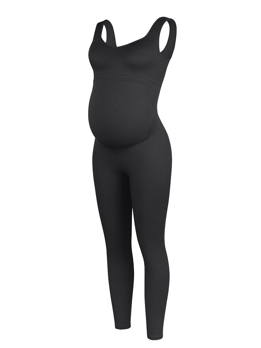 Black Seamless Eco-friendly Back Lifting Abdominal Supports Maternity Jumpsuit Catsuit