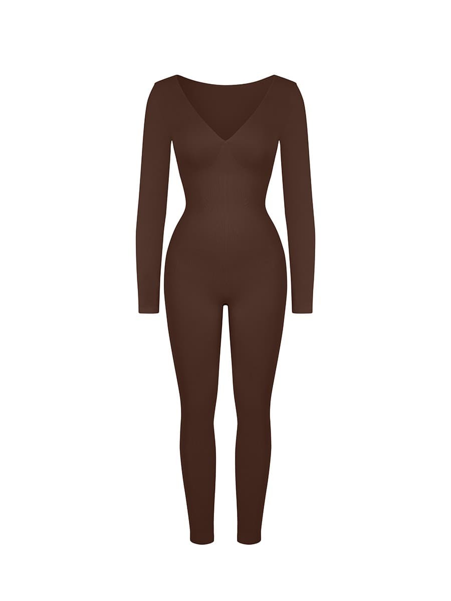 Deep V Seamless Tummy Control Waist Cinching Catsuit