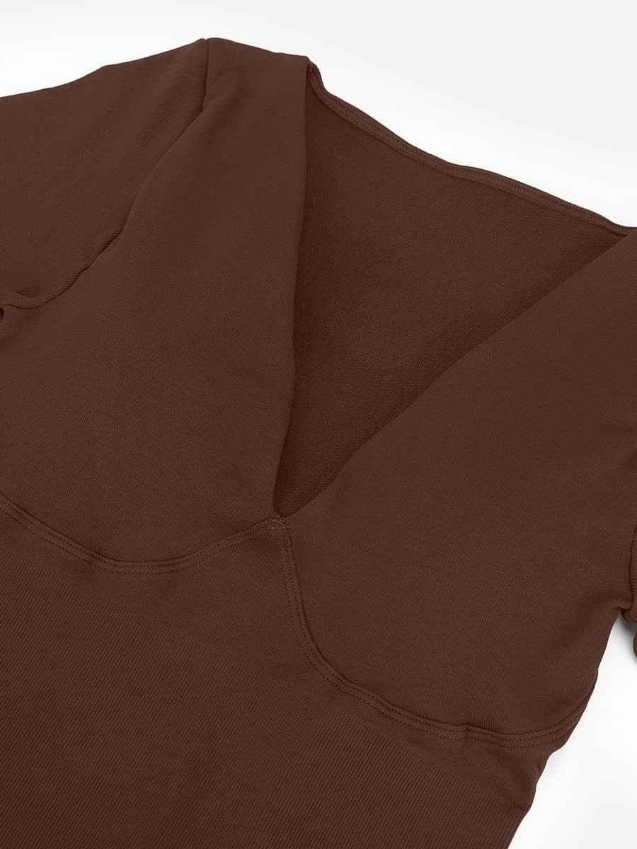 Brown Deep V Seamless Tummy Control Waist Cinching Catsuit